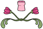 Das Logo der Hochzeit: Ein Korken zwischen zwei Blüten, deren Stiele sich umschlingen
